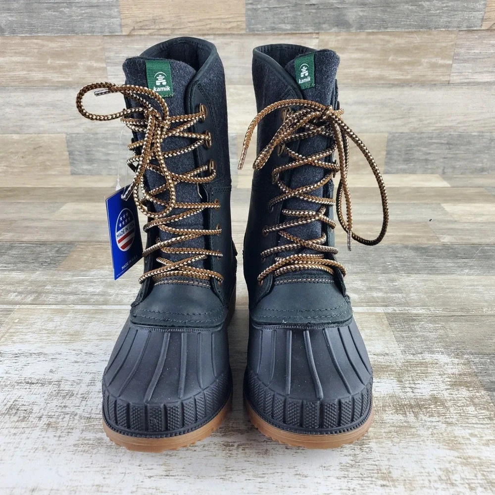 Kamik Sienna 2 Womens Winter Duck Boots Sz 6 M Black Rubber Lace-Up Comfort